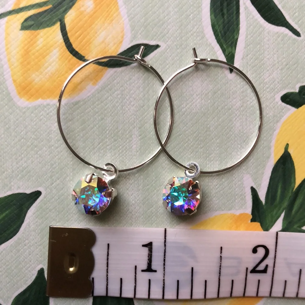 Aurora Borealis Crystal Hoop Earrings - Picture 6 of 9